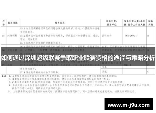 如何通过深圳超级联赛争取职业联赛资格的途径与策略分析 如何通过深圳超级联赛争取职业联赛资格的途径与策略分析